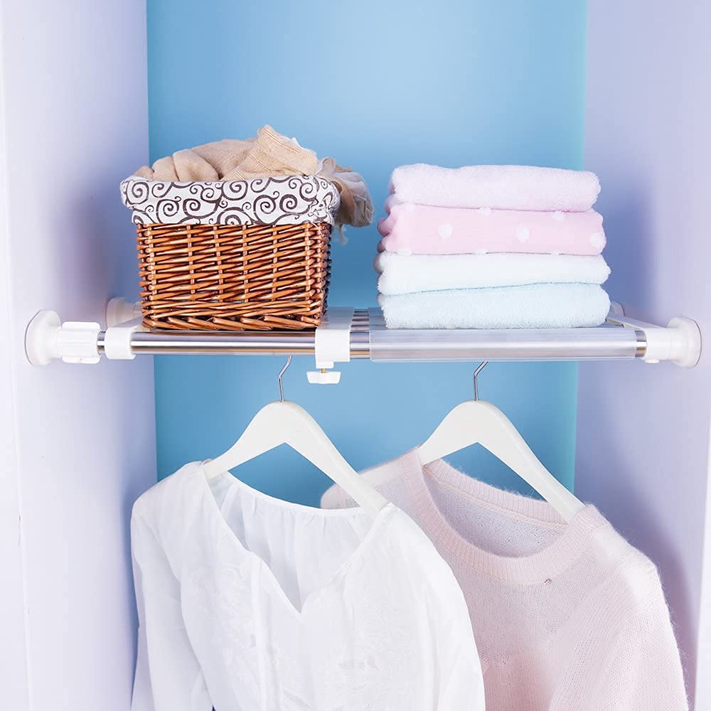 BAOYOUNI Expandable Closet Organizer - Adjustable Tension Shelf for Wardrobe, DIY Clothes Rack & Space Saver (15.75-23.62 Inches, Ivory) - Perfect for Bedroom Storage, Closet Organization & Small Space Solutions