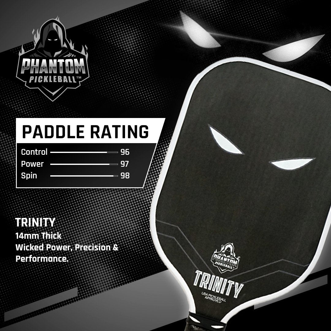 Phantom Trinity Pickleball Paddle - Premium Carbon Fiber Paddle for Control & Power | USA Pickleball Approved | Perfect for Tournaments & Recreational Play