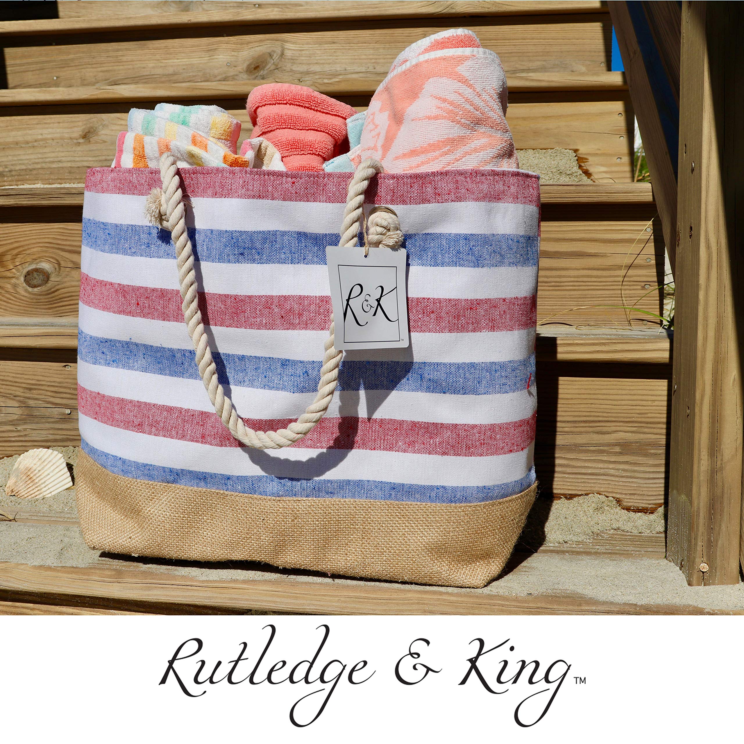 Rutledge & King Large Beach Tote Bag with Rope Handles - Stylish & Spacious Summer Tote for Women - Perfect for Beach, Pool, Travel & Shopping
