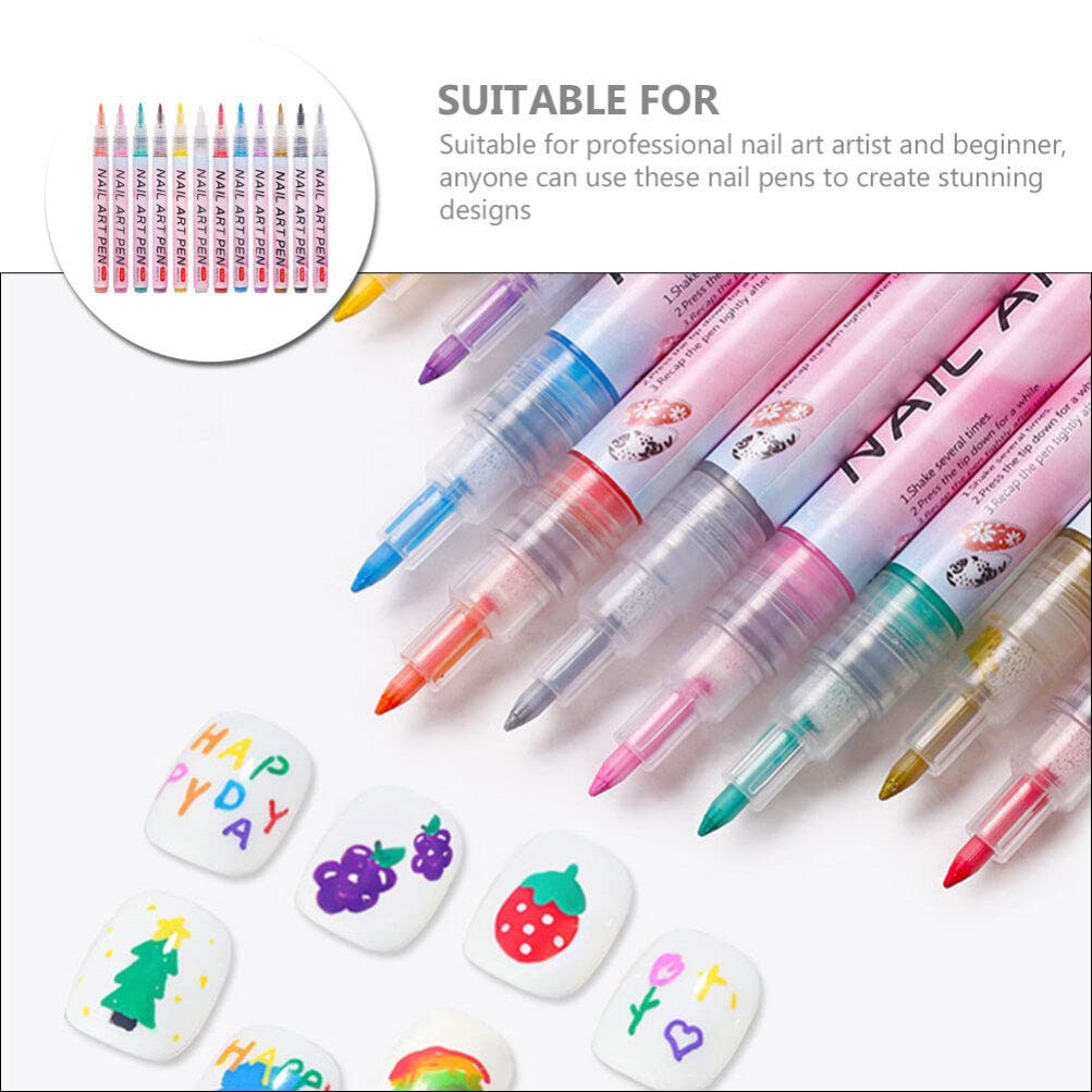FOMIYES 12pcs Nail Art Pen Set - Quick Dry Nail Polish Drops, Acrylic Paint Brush for Nail Art Designs - Perfect for DIY Manicures, Salon Professionals & Nail Art Enthusiasts