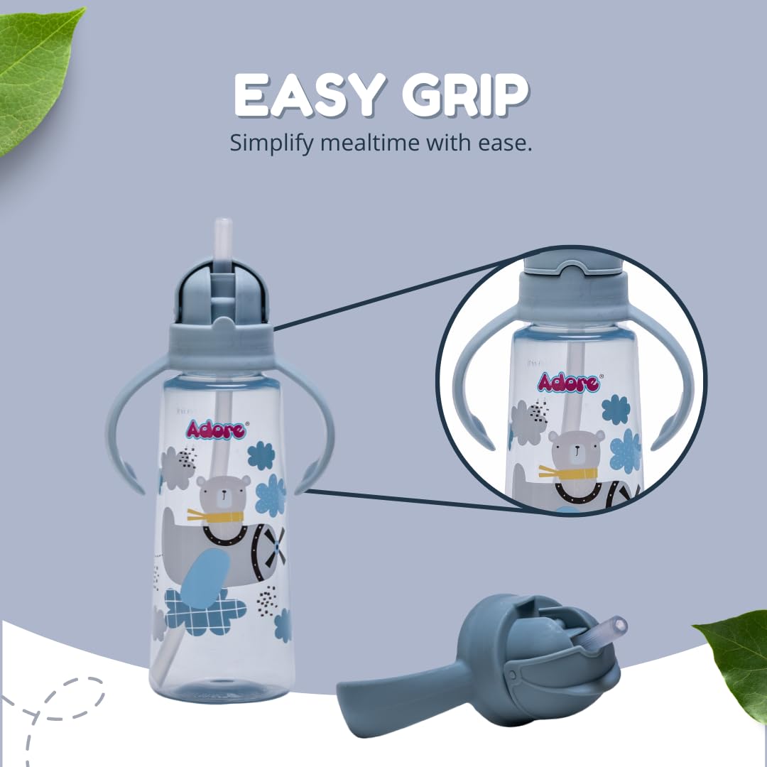 Adore Bling Leakproof Kids Water Bottle 240ml | BPA-Free Spill-Proof Toddler Sippy Cup with 360° Straw | Baby Drinking Bottle for Boys & Girls Ages 2+ | Perfect for Daycare, Travel & Outdoor Activities (Blue)