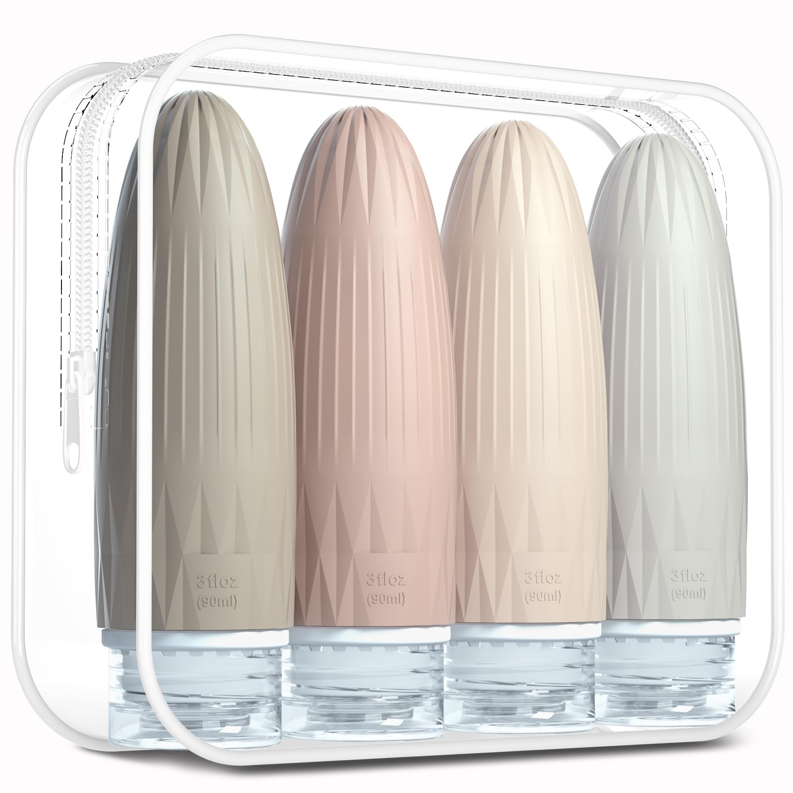 Gemice 4-Pack Leak-Proof Silicone Travel Bottles (3oz TSA Approved) - Refillable Squeezable Containers for Shampoo, Body Wash & Lotion | Perfect for Air Travel, Gym & Vacation Essentials