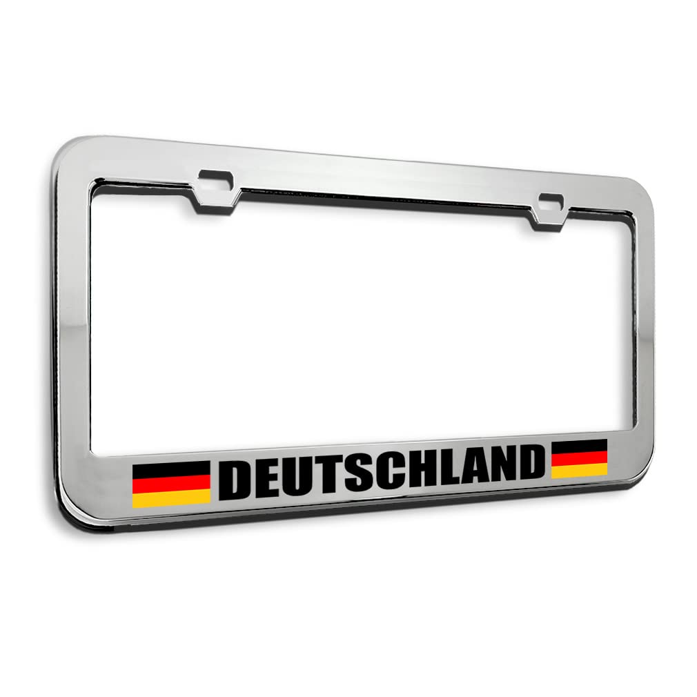 Stainless Steel German License Plate Frame - Deutschland Car Tag Holder with 2 Holes | Durable Metal Car Accessories for BMW, Mercedes, VW | Perfect for German Car Enthusiasts & European Vehicle Owners