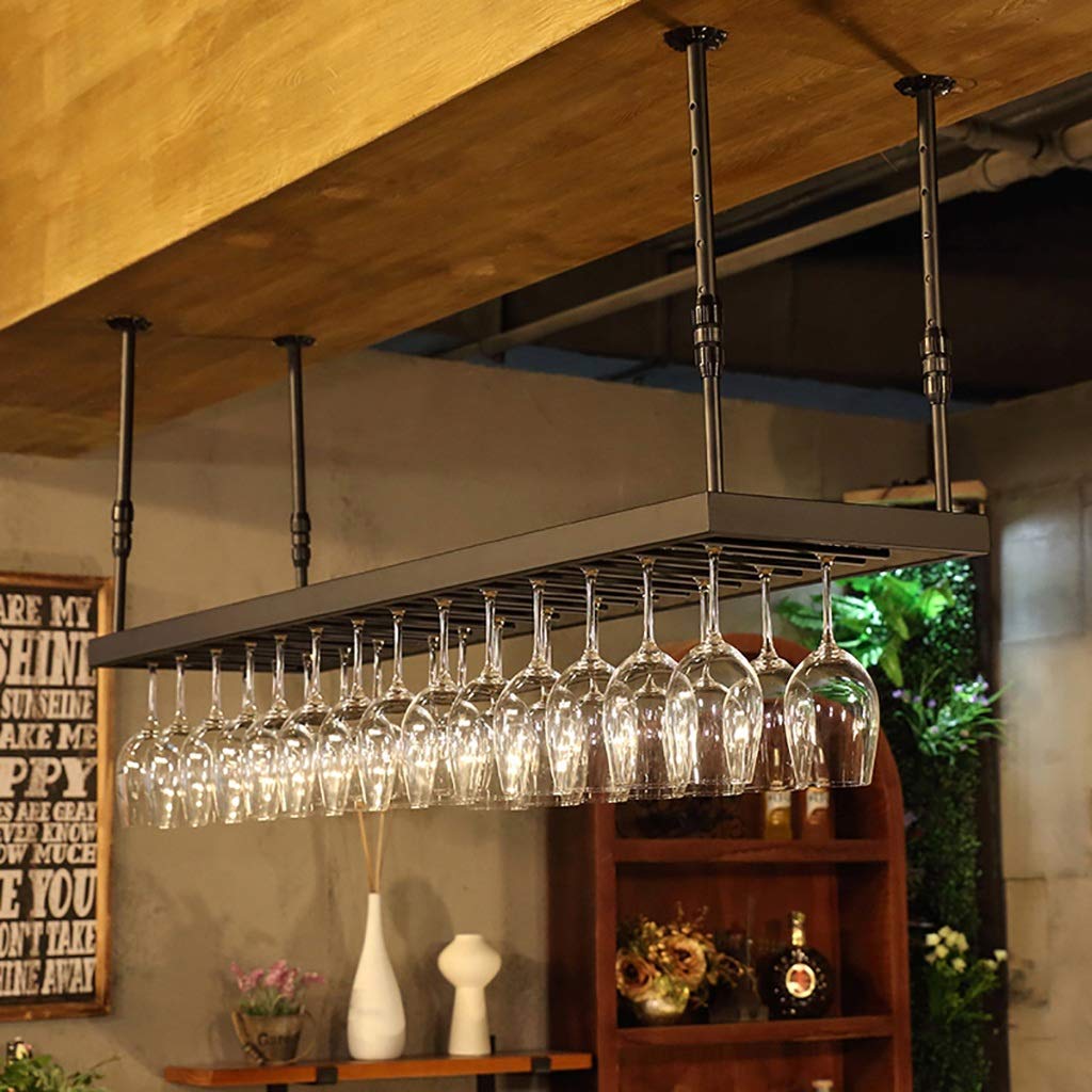 Premium Adjustable Hanging Wine Glass Rack - 60cm Wrought Iron Ceiling Mount Holder for Red Wine Glasses, Bar Display Stand - Ideal for Home Bars, Restaurants & Wine Cellars
