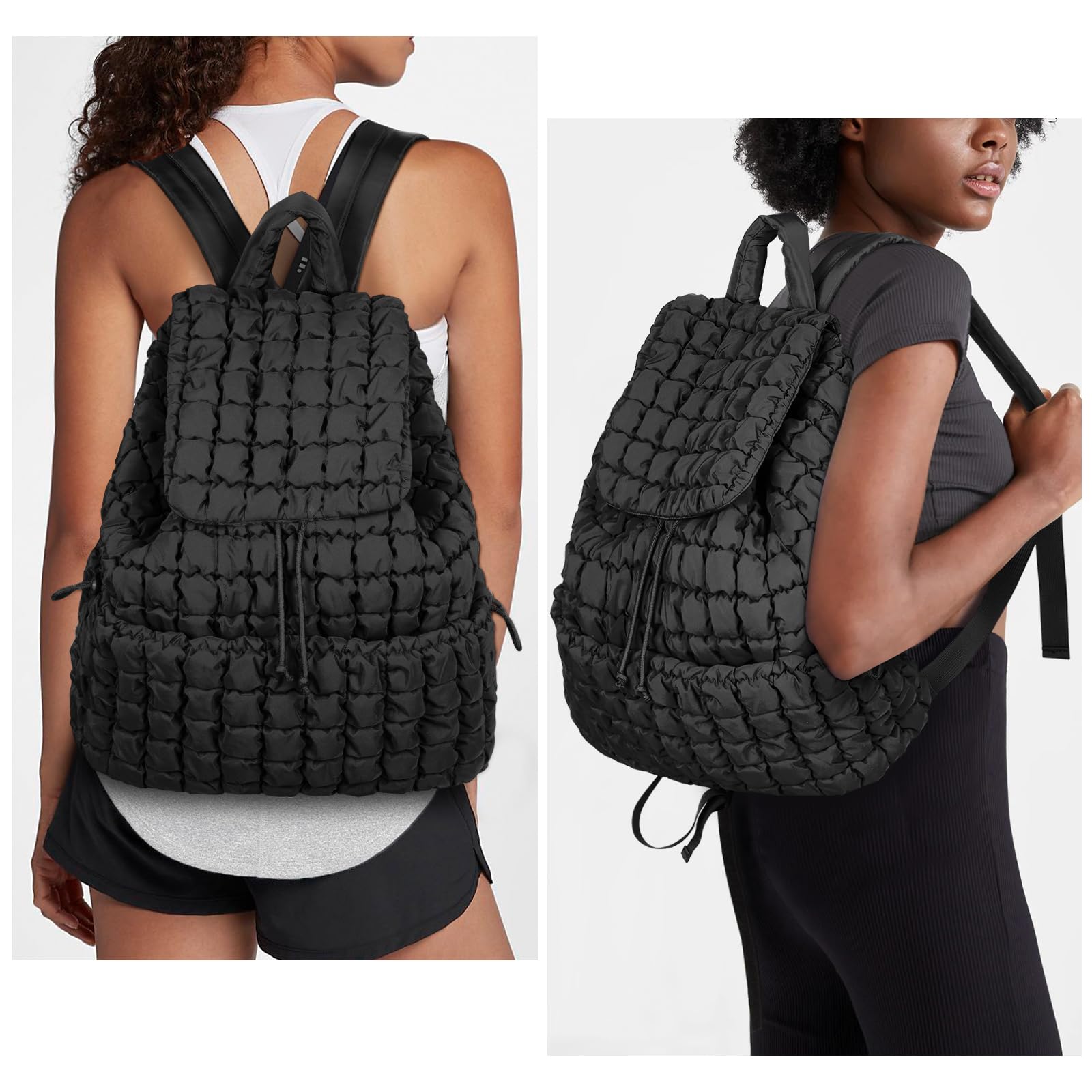 Lushandy Quilted Puffer Backpack for Women - 18L Nylon Puffy Travel Backpack, Soft Gym Bag for Workout, School & Daily Commute | Perfect for Travel, College & Work Essentials