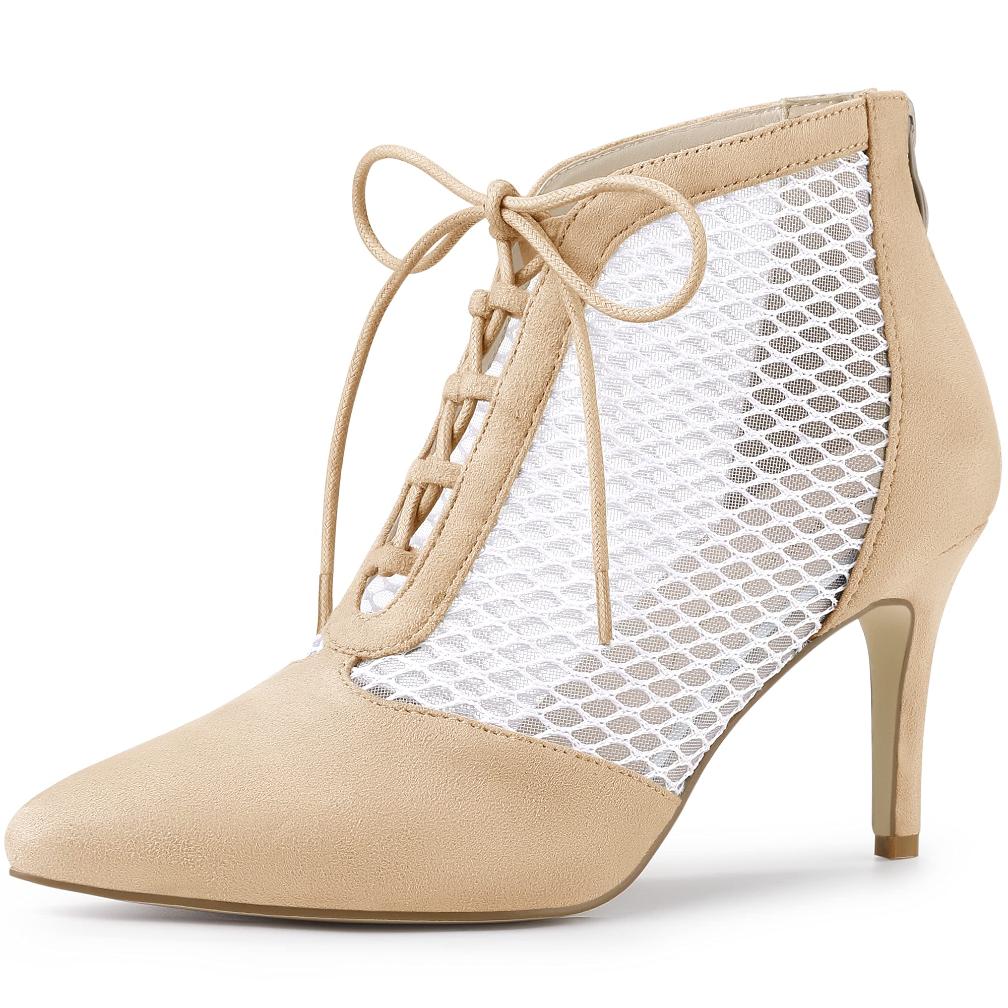 Allegra K Women's Fashion Mesh Lace Up Stiletto Heel Ankle Boots - Sexy Pointed Toe High Heels for Party, Night Out & Evening Wear