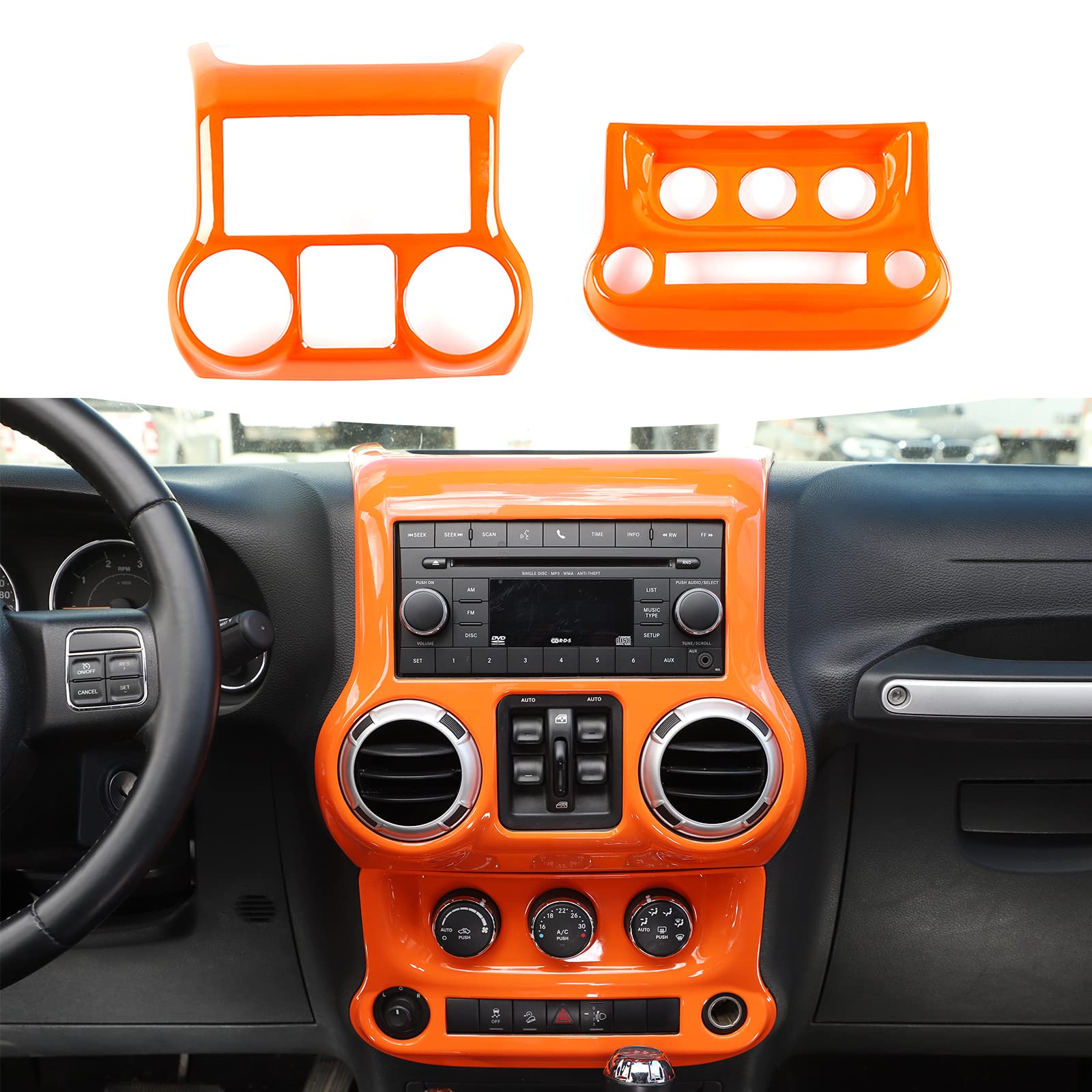 CheroCar Jeep JK Dashboard Control Panel Cover & AC Switch Panel Trim Kit - Interior Accessories for Jeep Wrangler JK & Unlimited 2011-2017 (Orange) | Upgrade Your Ride for Off-Road Adventures & Daily Commutes