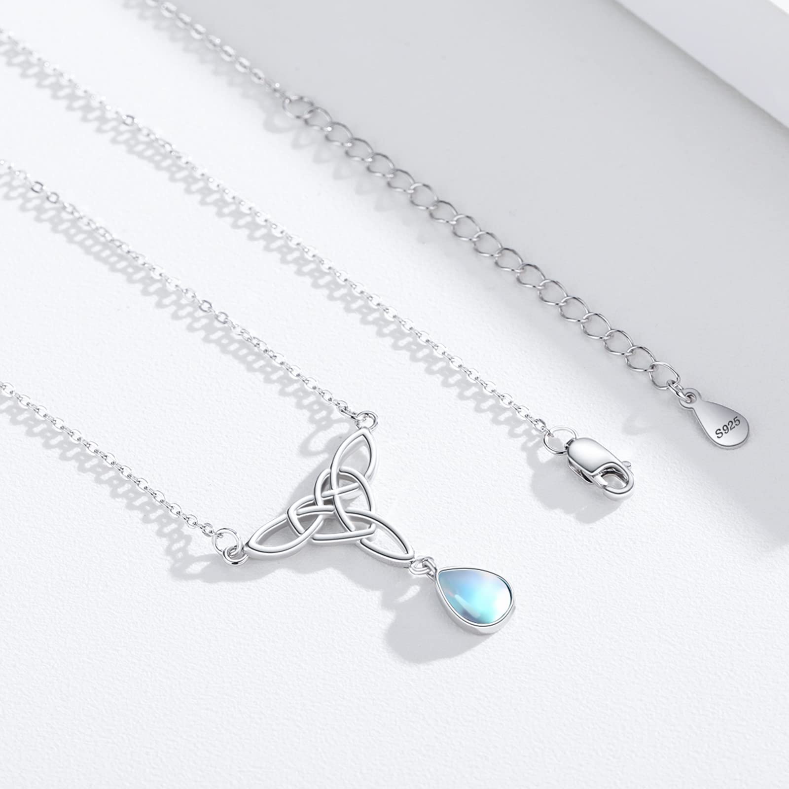 925 Sterling Silver Celtic Knot Necklace with Moonstone & Turquoise Pendant - Elegant Jewelry Gift for Women, Birthday, Christmas | Boho Style, Spiritual Healing, Everyday Wear