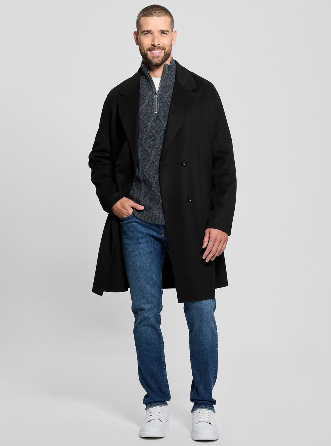 Stylish Black Double Breasted Wool Coat for Men - Winter Warm Formal Overcoat for Business & Office Wear