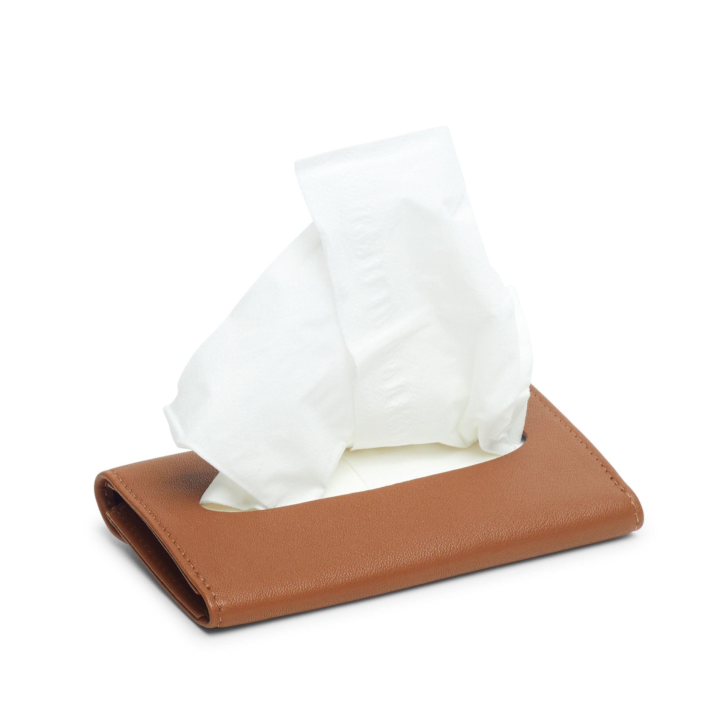 Premium Leather Pocket Tissue Holder - Cognac Brown, Compact & Stylish for On-the-Go Use - Perfect for Travel, Office, and Everyday Essentials