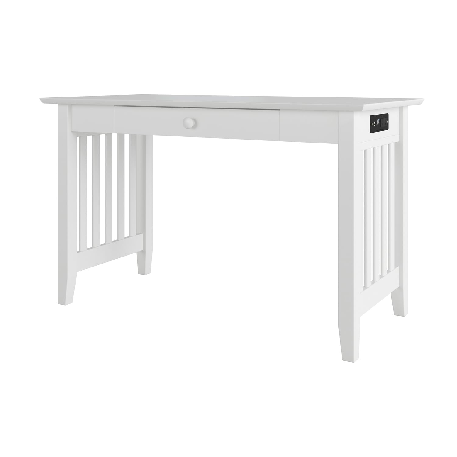 AFI Mission Style White Wooden Desk with Drawers & Built-in USB Charger - Perfect for Home Office, Study Room & Small Spaces