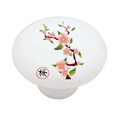 Hand-Painted Sakura Cherry Blossom Ceramic Drawer Knobs - Vintage Floral Cabinet Pulls for Dresser, Wardrobe & Furniture (Set of 6) - Perfect for Bedroom, Bathroom & Kitchen Cabinetry