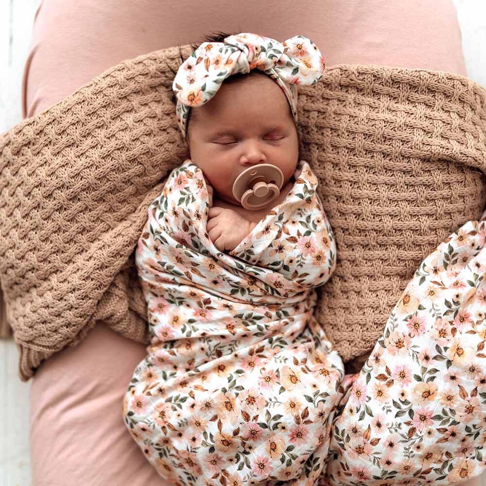 Snuggle Hunny Organic Cotton Muslin Wrap - Soft Baby Swaddle Blanket with Spring Floral Design | Perfect for Newborns, Nursing, and Photo Shoots
