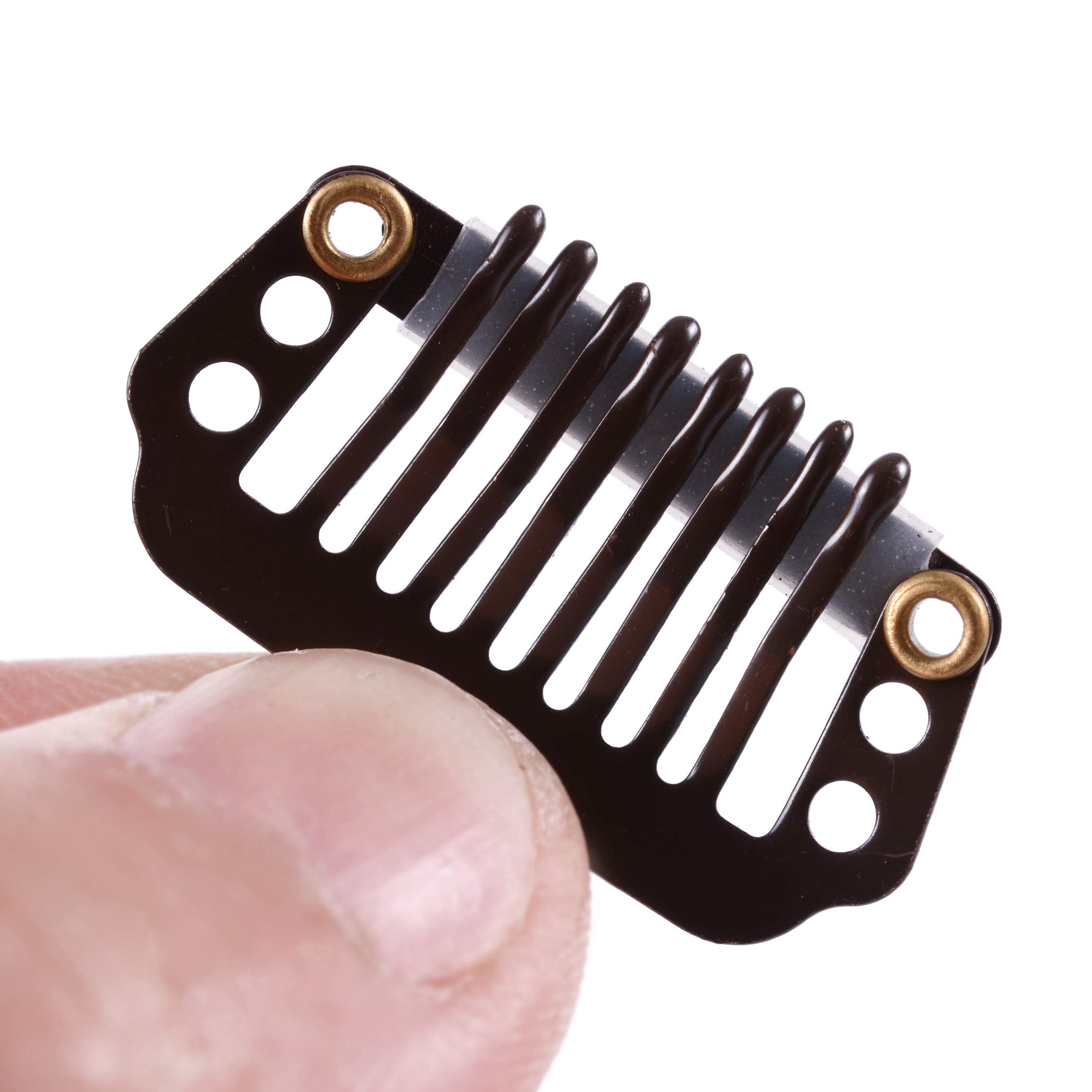 24-Pack YANTAISIYU 28mm 8-Toothed Metal Hair Extension Clips - Dark Brown Snap Hair Clips for Wigs, Hairpieces & Extensions - Perfect for Styling, Securing & Blending Hair Accessories