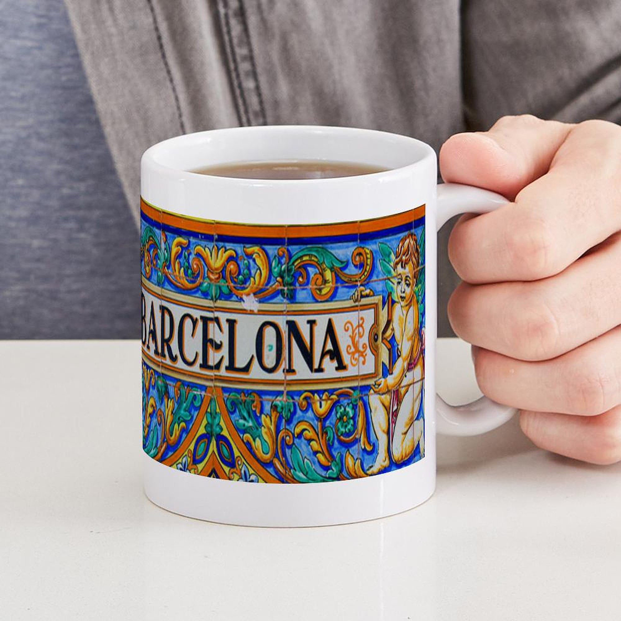 Barcelona Mosaica 11 oz Ceramic Coffee Mug (325ml) - Artistic Spanish Design for Home, Office & Gift Giving - Perfect for Tea, Hot Chocolate & Espresso Drinks