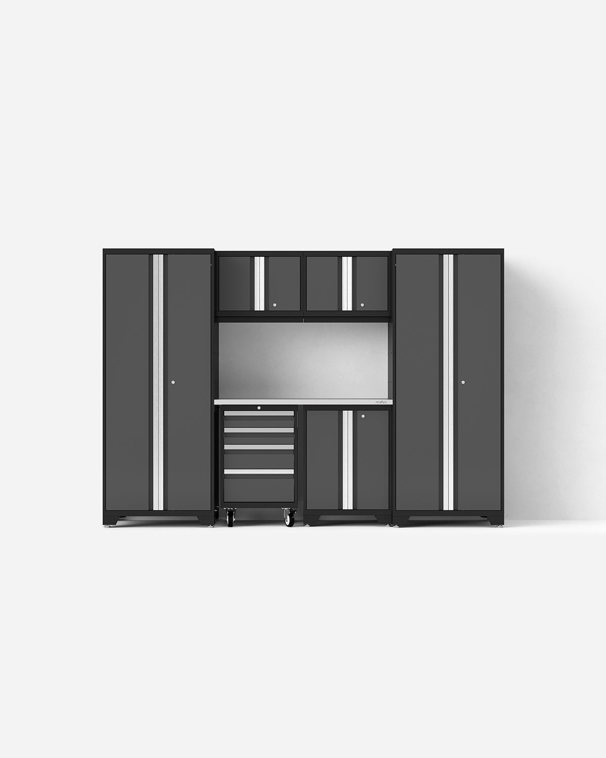 Adam's x NewAge Bold Series 7-Piece Heavy Duty Metal Cabinet Set for Garage Storage & Workshop Organization - Perfect for Tools, Equipment & DIY Projects