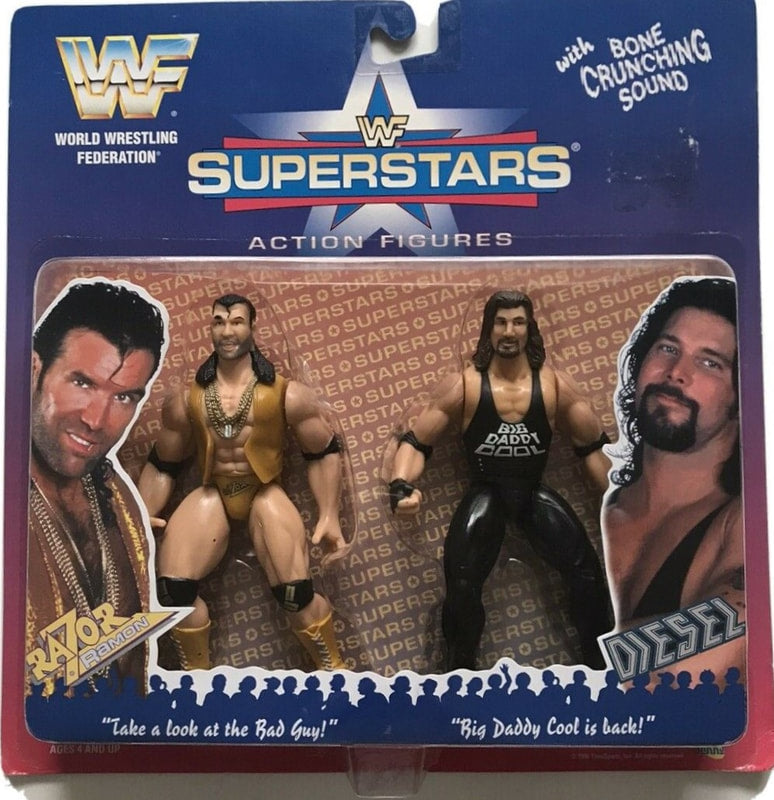 1997 WWF Jakks Pacific Superstars 2-Pack Action Figures - Razor Ramon & Diesel Wrestling Collectibles [Exclusive] - Perfect for WWE Fans, Toy Collectors & Display Showcases