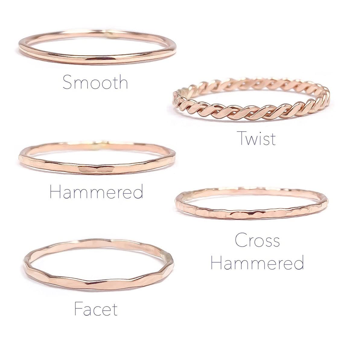 14K Rose Gold Filled Stackable Rings for Women - 1mm Thin Smooth Comfort Fit Band - Custom Made Dainty Stacking Rings - Perfect for Layering, Everyday Wear & Special Occasions