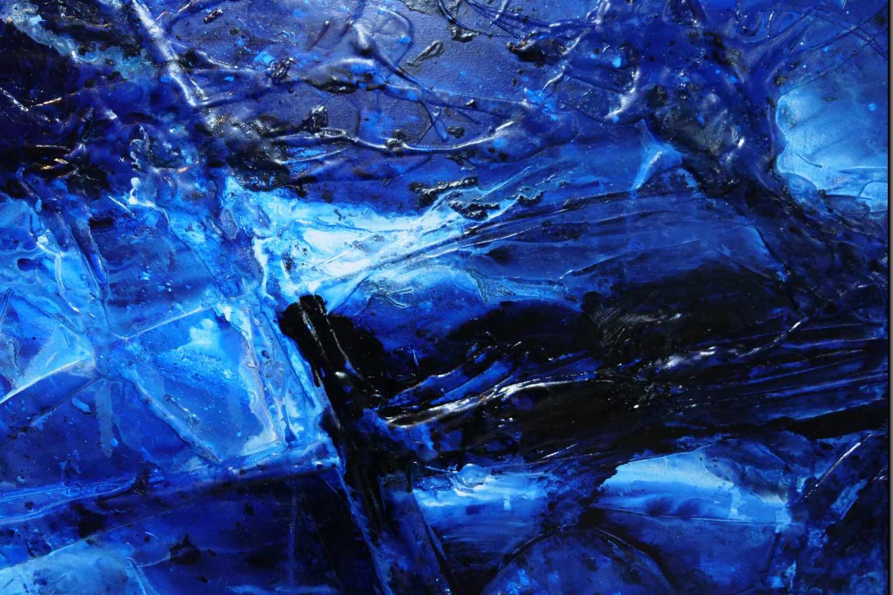240cm x 100cm Blue and White Textured Abstract Canvas Art - Modern Fractured Painting for Living Room Wall Decor | Large Contemporary Artwork for Home & Office