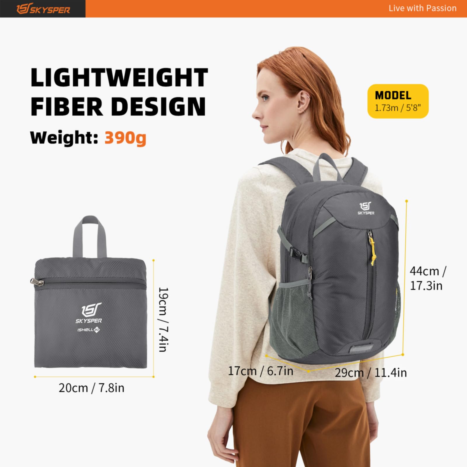 SKYSPER 20L Ultralight Waterproof Foldable Backpack - Compact Daypack for Hiking, Travel & Daily Commute - Perfect for Outdoor Adventures, City Trips & Work/School Use