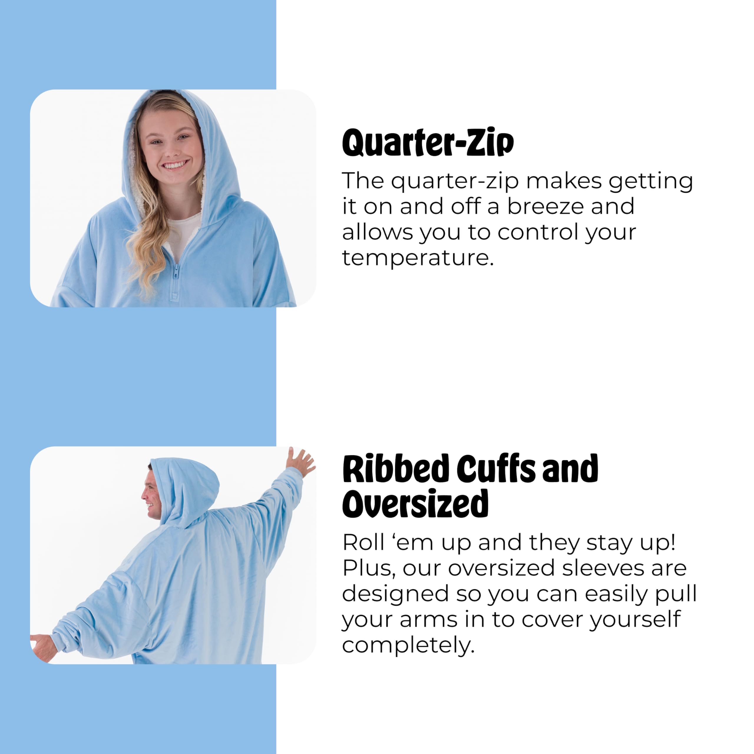 The COMFY Original Quarter-Zip Wearable Blanket - Extra Long Sherpa-Lined Microfiber Fleece with Hood & Pocket | Oversized Unisex Design for Women & Men | Shark Tank Featured | Perfect for Lounging, Movie Nights & Cold Weather Comfort