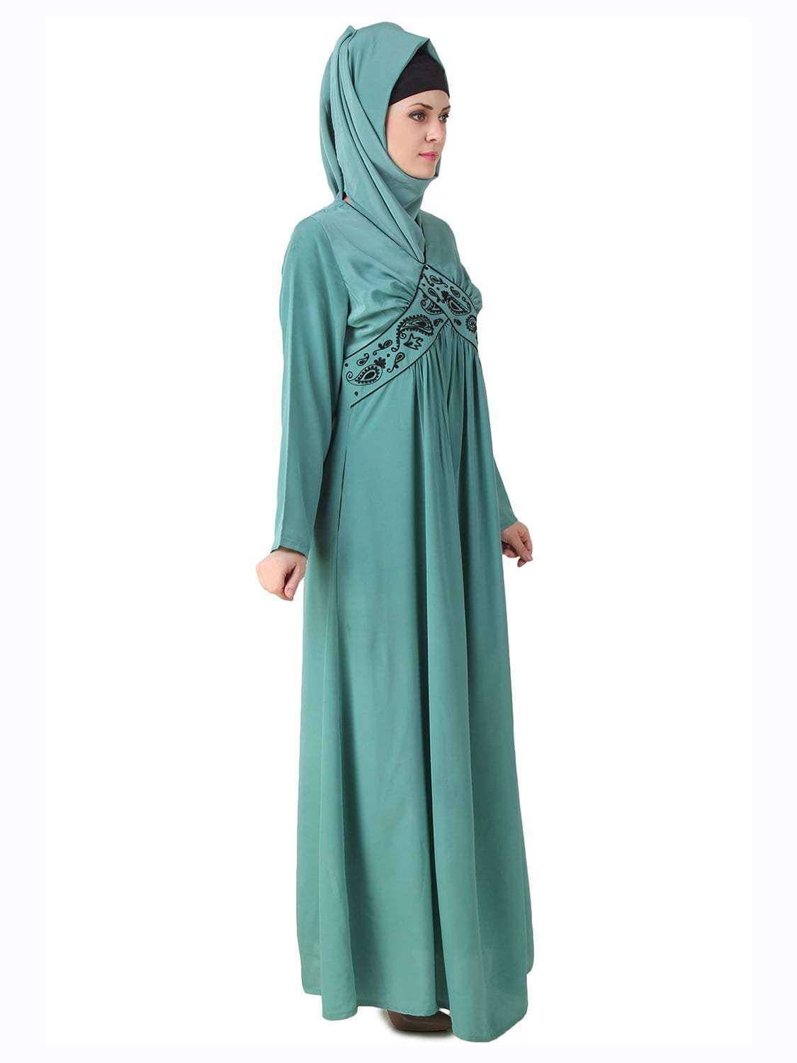 Deeba Maternity Sea Green Crepe Abaya - Modest Muslim Prayer Dress for Pregnant Women | Perfect for Prayer, Mosque Visits & Special Occasions
