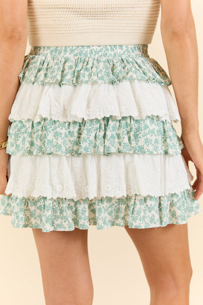 Best Memory Sage and Ivory Floral Tiered Ruffle Skort for Women - Summer Casual Skirt Shorts Combo - Perfect for Beach, Picnic & Vacation Outfits