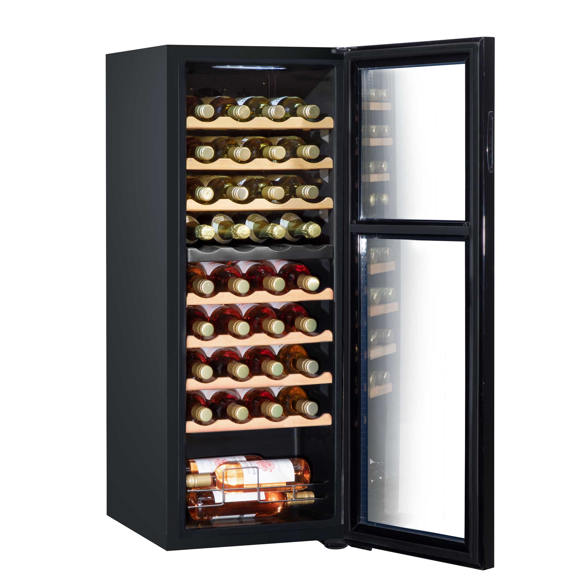 36 Bottle Dual Zone Wine Cooler Refrigerator with Touch Controls, Wooden Shelves & LED Display - Perfect for Home Bars, Restaurants, and Wine Cellars - Baridi DH91