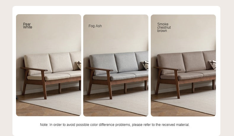 Solid Oak Wood Straight Sofa - 4 Fabric Color Options for Living Room, Office & Lounge Areas