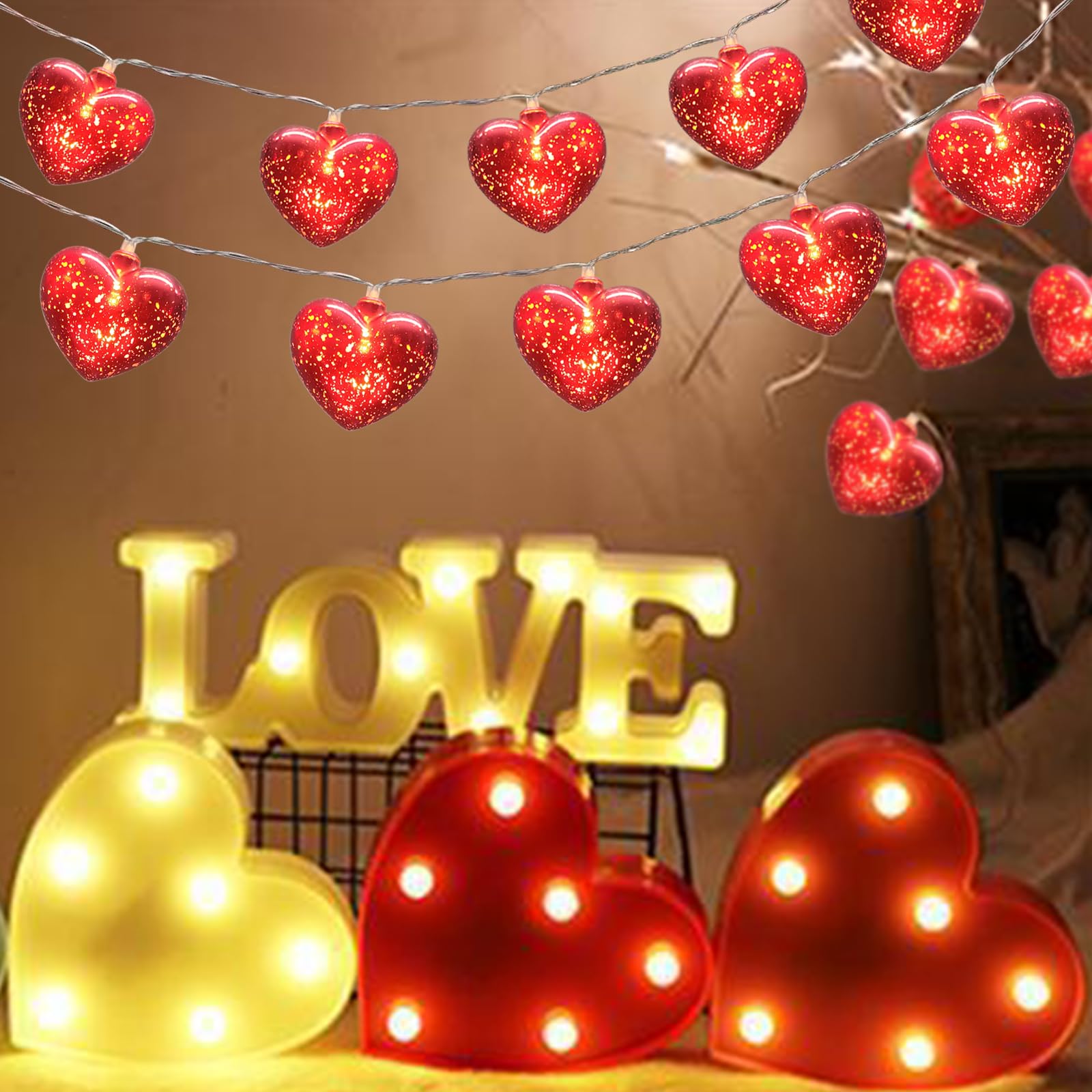 10 LED Valentine Heart String Lights - 6.8Ft Battery Powered with Remote Timer | Romantic Decor for Wedding, Christmas, Bedroom & Valentine's Day | Perfect for Indoor Lighting, Party Decorations & Romantic Ambiance