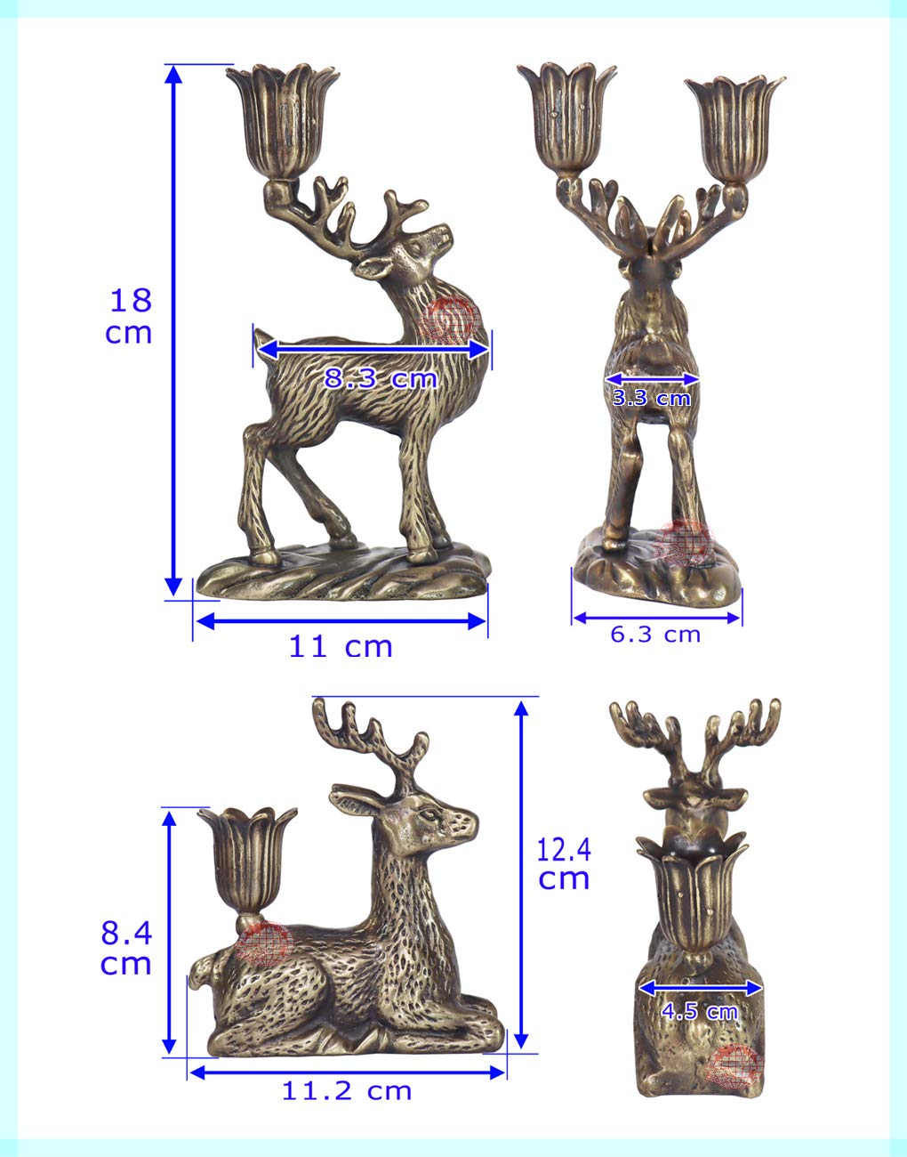 Brass Christmas Reindeer Candle Holders - Set of 2, Elegant Deer Candlestick Holders for Mantel, Table, Window or Fireplace Decor, Perfect Holiday Season Home Decoration & Gift Idea for Christmas