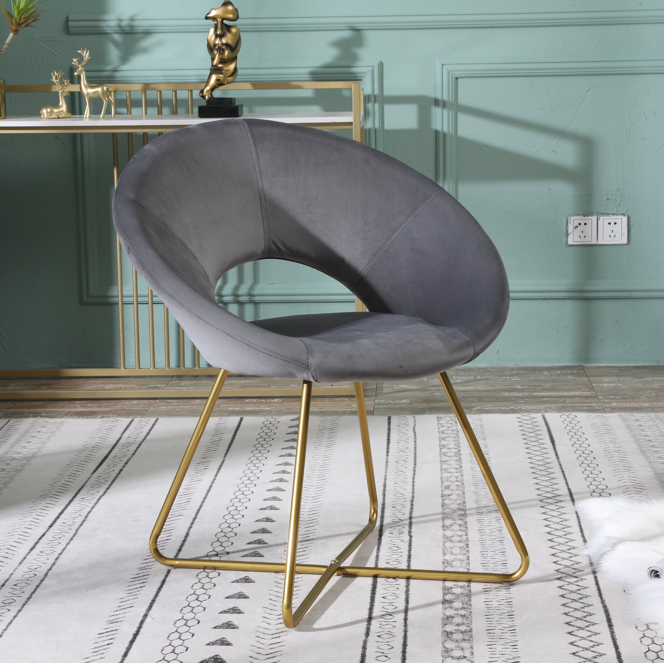 Roundhill Furniture Slatina Silky Velvet Upholstered Accent Chair - Gray Velvet with Gold Tone Metal Base - Modern Living Room, Bedroom, or Office Seating for Home Decor