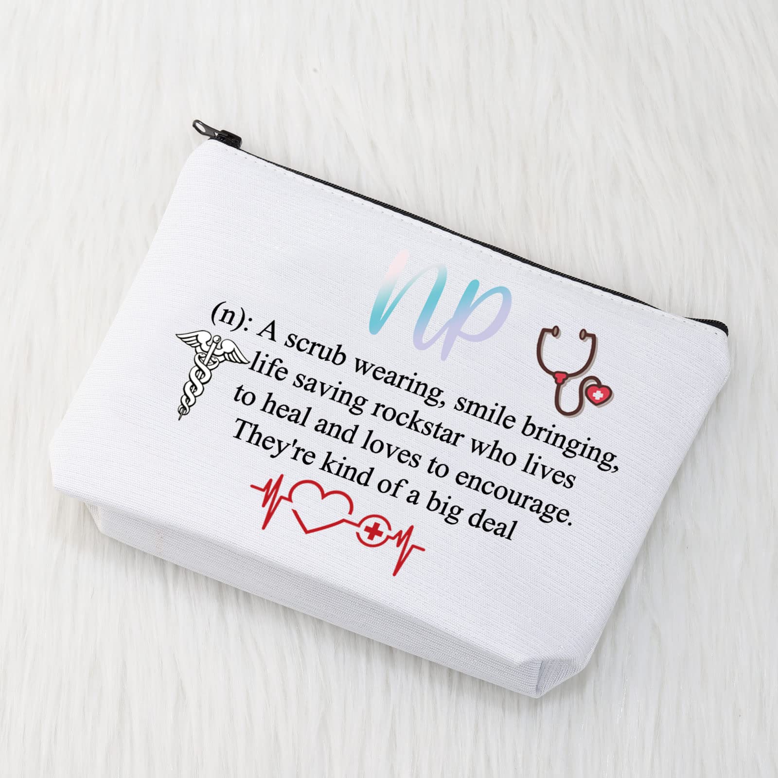 NP Nurse Practitioner Gifts - White Cosmetic Makeup Bag for Graduation, Travel & Appreciation | Perfect Nursing Gift for Students, Professionals & Healthcare Workers | Ideal for Work, School & Daily Use