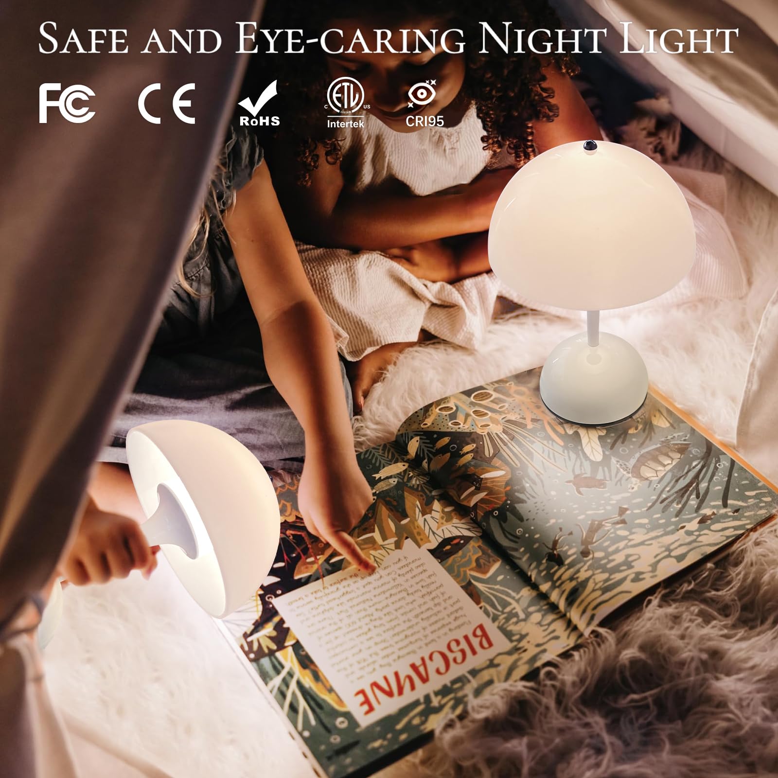 ONEWISH Cordless Table Lamps Set of 2 - Portable Touch Mushroom Lamp with Dimmer, Rechargeable Nightstand Lamp, Small LED Night Light for Kids, Perfect for Christmas, Birthday Gifts, Home, Bedroom, Nursery, and Office Decor