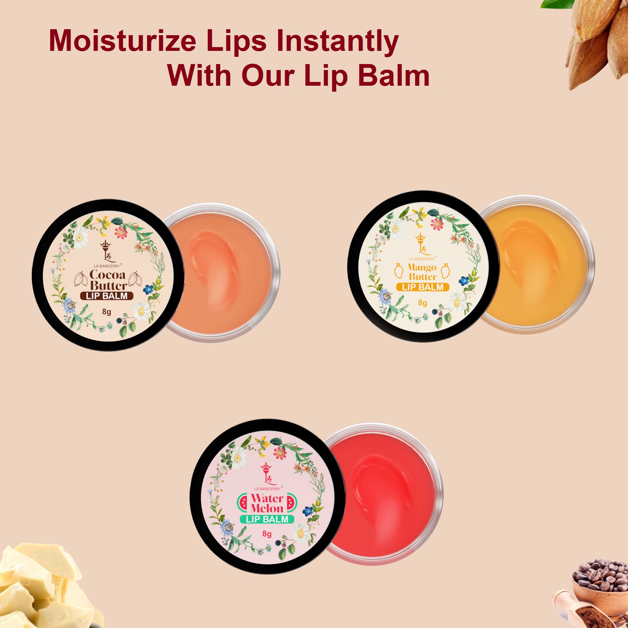 LA'BANGERRY Cocoa Butter Lip Balm for Smooth Soft Lips - Lightening Lip Care for Women & Men | Fresh, Vegan, Cruelty-Free Formula (10g) | Perfect for Dry Lips, Chapped Lips & Daily Lip Care
