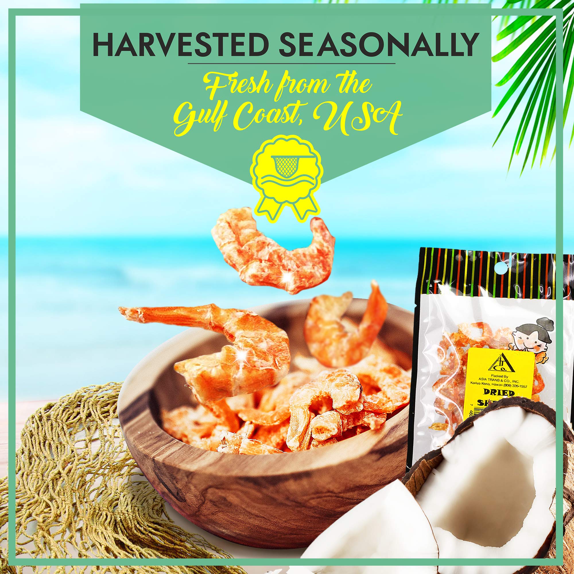 Premium Dried Louisiana Large Shrimp - Wild Caught, Dehydrated Snacks - Perfect for Asian Cuisine, Seafood Salads, Pad Thai, Soups & Party Appetizers