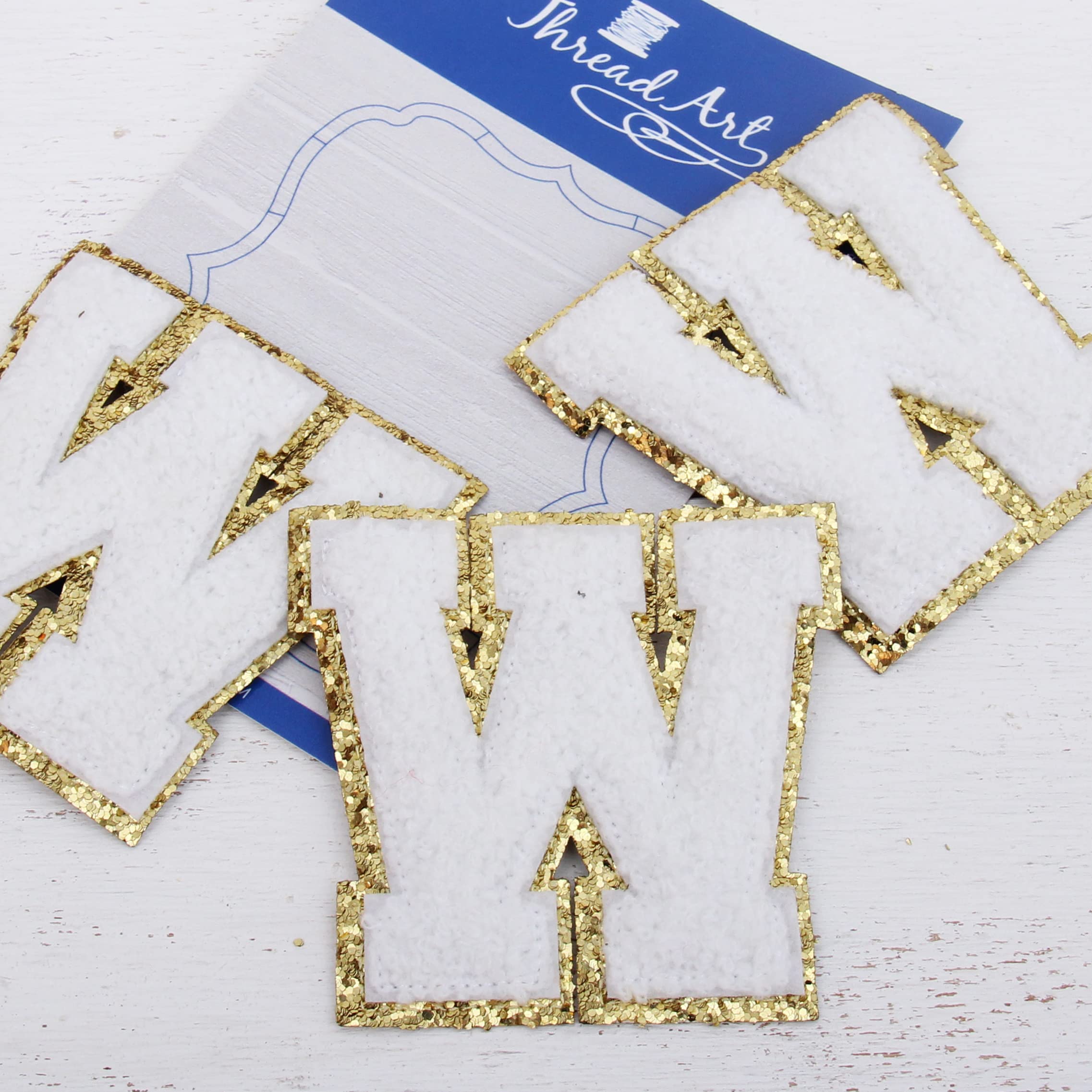 3 Pack White Chenille Iron-On Glitter Varsity Letter 