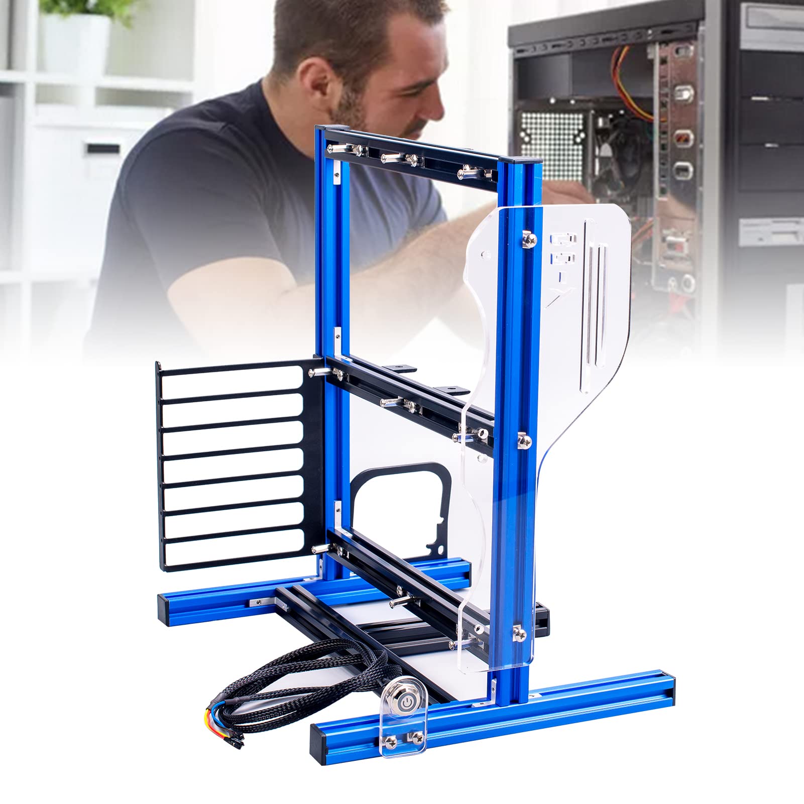 Topiky DIY ATX Open Air PC Case Bracket - Aluminum Alloy Frame for ITX/MATX/ATX Motherboards - GPU Support Stand for Computer Modding & Custom Builds (Blue) - Perfect for Gaming Rigs, Mining Rigs & PC Showcase Setups