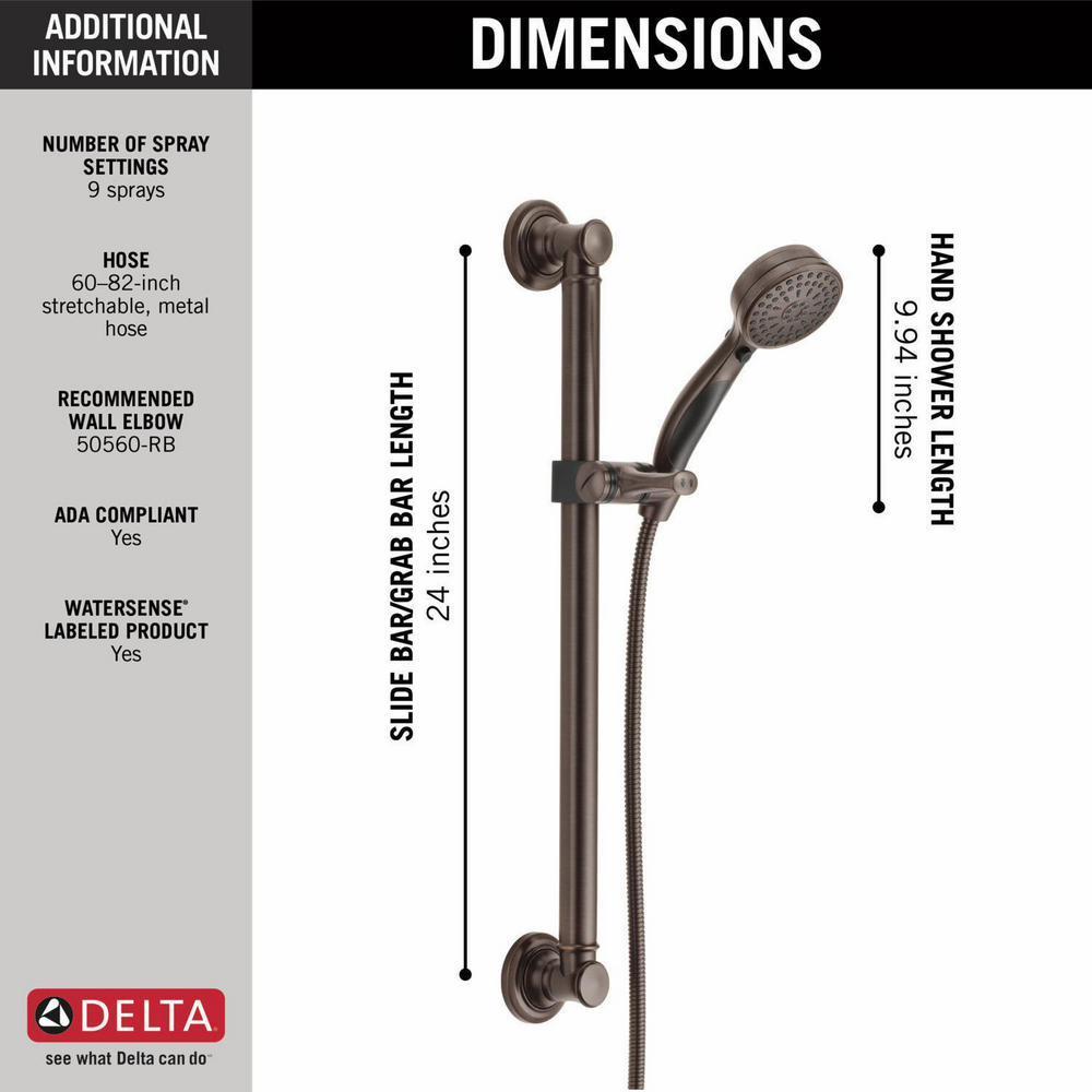 Delta ActivTouch 9-Setting Hand Shower with Slide Bar in Venetian Bronze - Perfect for Bathroom Renovation & Spa-Like Shower Experience (Model 51900 RB)