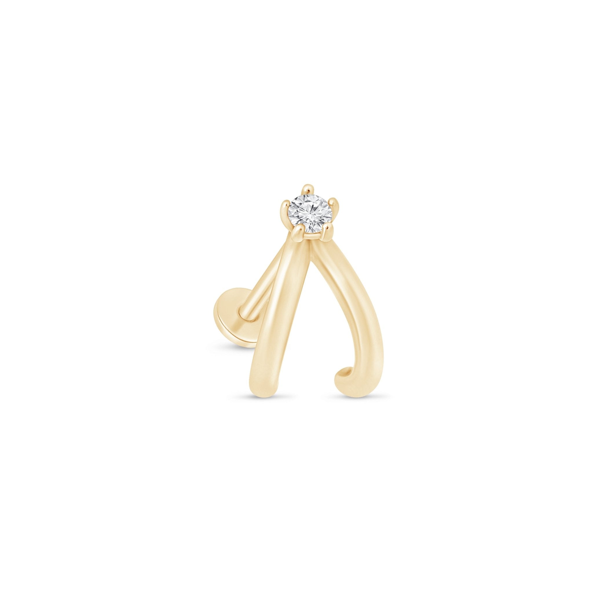 14K Yellow Gold Diamond Double Suspender Flat Back Stud Earrings - Elegant & Secure for Daily Wear, Parties & Special Occasions