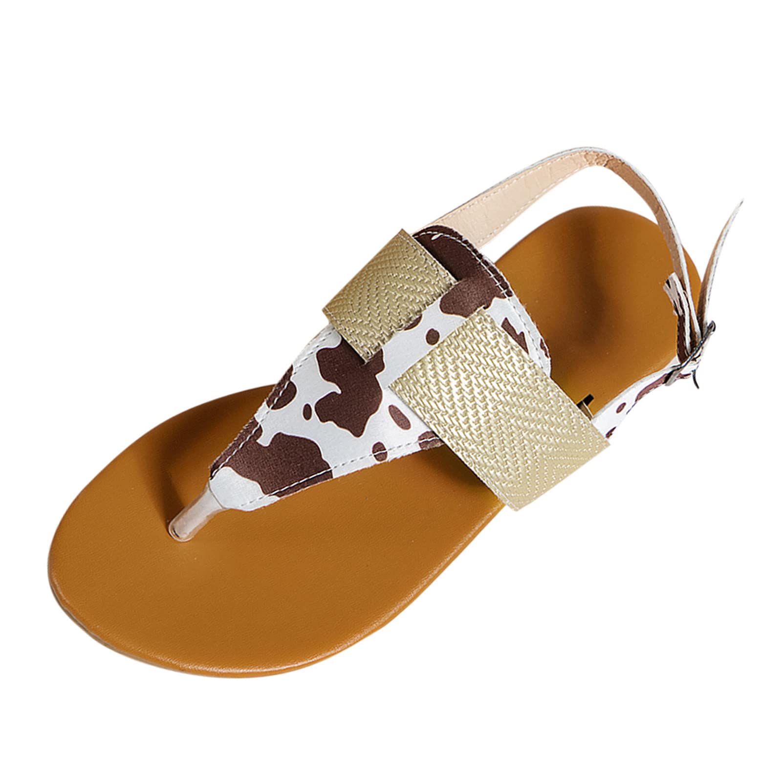 Women's Colorblock Buckle Flat Thong Sandals - Dressy Summer Flip Flops for Ladies | Comfortable Rome Shoes for Beach, Pool, Vacation & Casual Outings (Brown, Size 7.5)