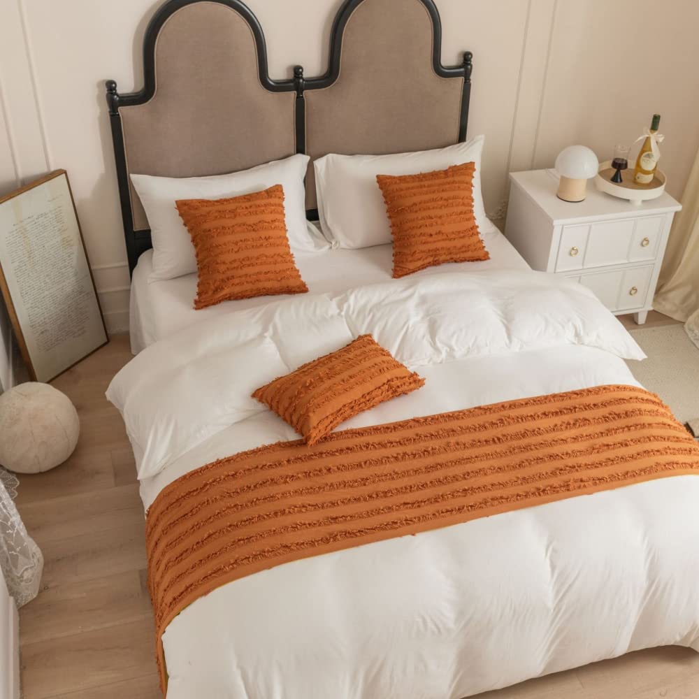 Nordic Solid Color Cotton Linen Jacquard Bed Runner Scarf - Hotel & Guesthouse Bedspread for Twin, Queen, King Size Beds - Perfect for Bed End Decoration and Cozy Home Styling