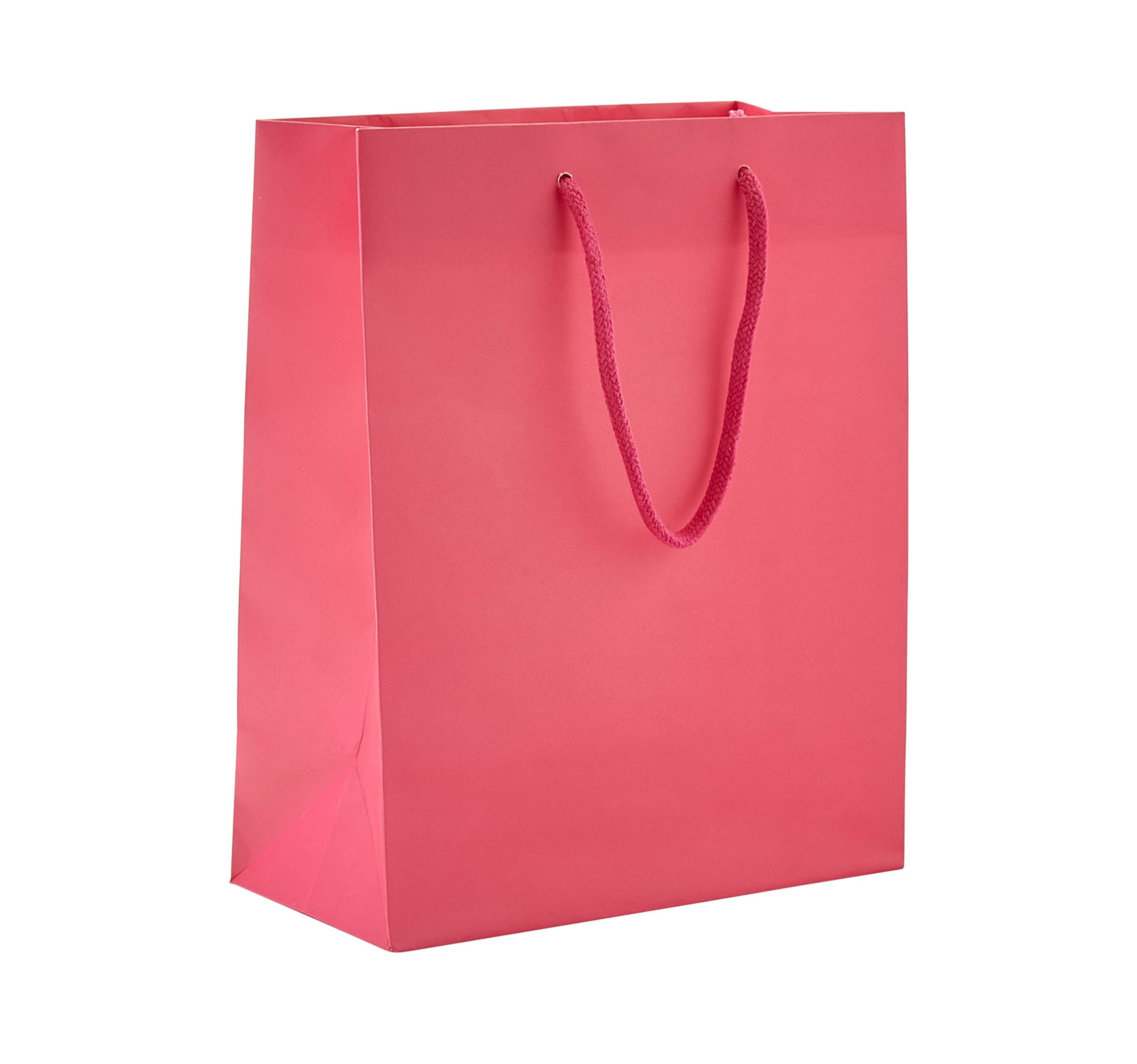 PTP BAGS 8x4x10 Inch Hot Pink Matte Euro Tote Bags - Pack of 100 Reusable Paper Gift Bags for Retail Shopping, Party Favors & Eco-Friendly Packaging
