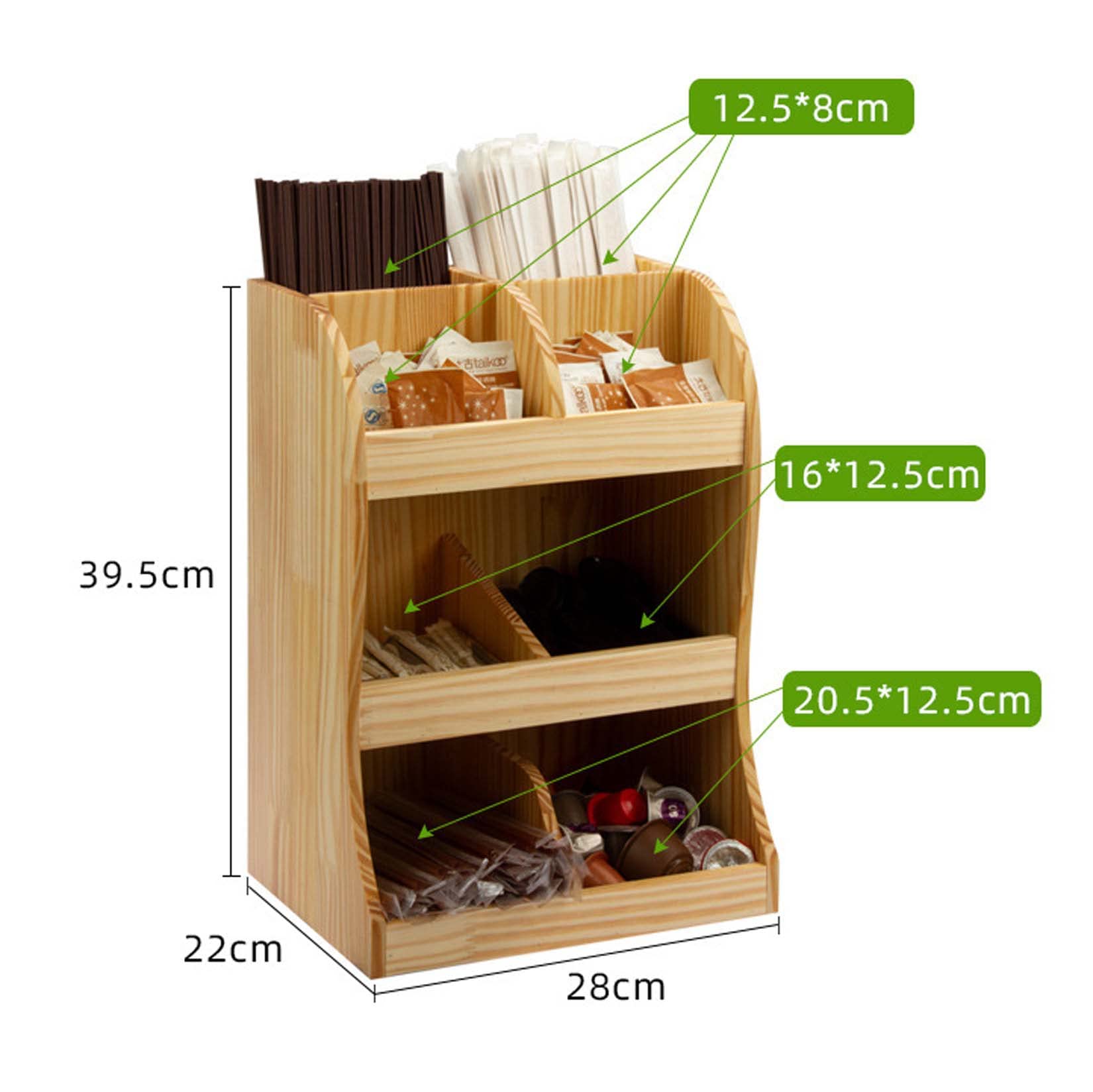 8-Compartment Coffee Bar Organizer - Desktop Storage Rack for Coffee Condiments, Sugar, Straws & Stirrers | Countertop Accessories for Home, Office & Buffet Breakroom Use