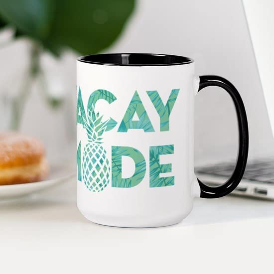 Vacay Mode Print 15 oz (444 ml) Ceramic Coffee Mug - Perfect for Travel, Office & Home Use - Funny Vacation Themed Gift for Coffee Lovers