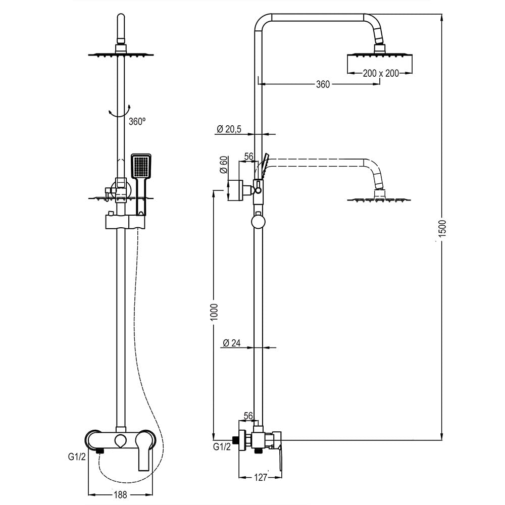 Oxen Vera - Extra Long Column Shower Mixer Faucet with Thermostatic Control - Perfect for Modern Bathroom & Spa Shower Installations
