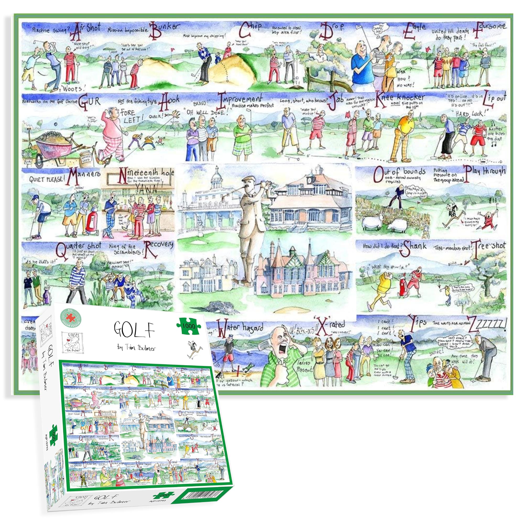 Tim Bulmer's Comical 1000-Piece Golf Course Jigsaw Puzzle for Adults - Colorful & Funny 66cm x 50cm Puzzle - Perfect Gift for Golf Lovers & Puzzle Enthusiasts - Great for Relaxation, Family Game Nights, and Golf-Themed Decor