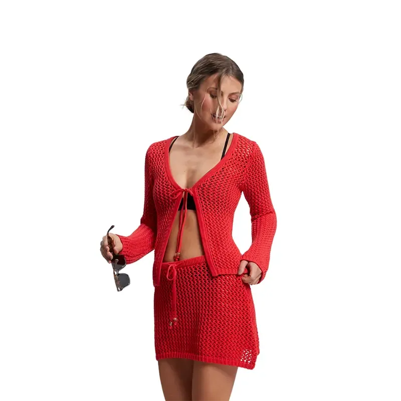 Stylish Rusty Amalfi Tie Front Knit Sweater in Rojo Red - Perfect for Casual Outings & Date Nights