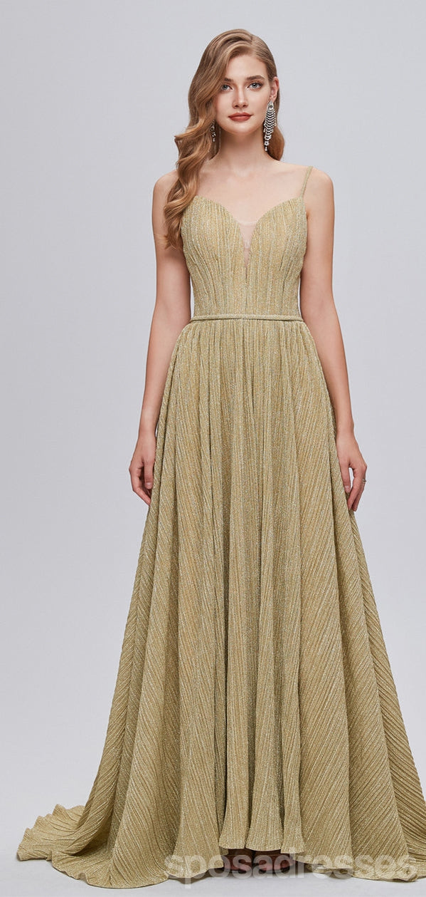 Elegant Spaghetti Strap A-Line V-Neck Long Prom Dresses for Women - Affordable Formal Gowns for Homecoming, Evening Parties & Special Occasions