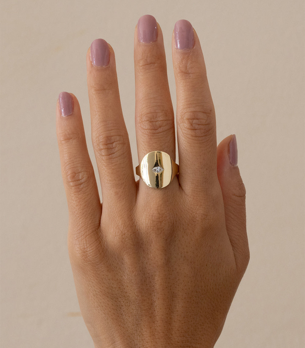 Elegant Modern Diamond Signet Ring for Women - Sterling Silver or Gold Plated Statement Jewelry for Everyday Wear, Gift Giving & Special Occasions